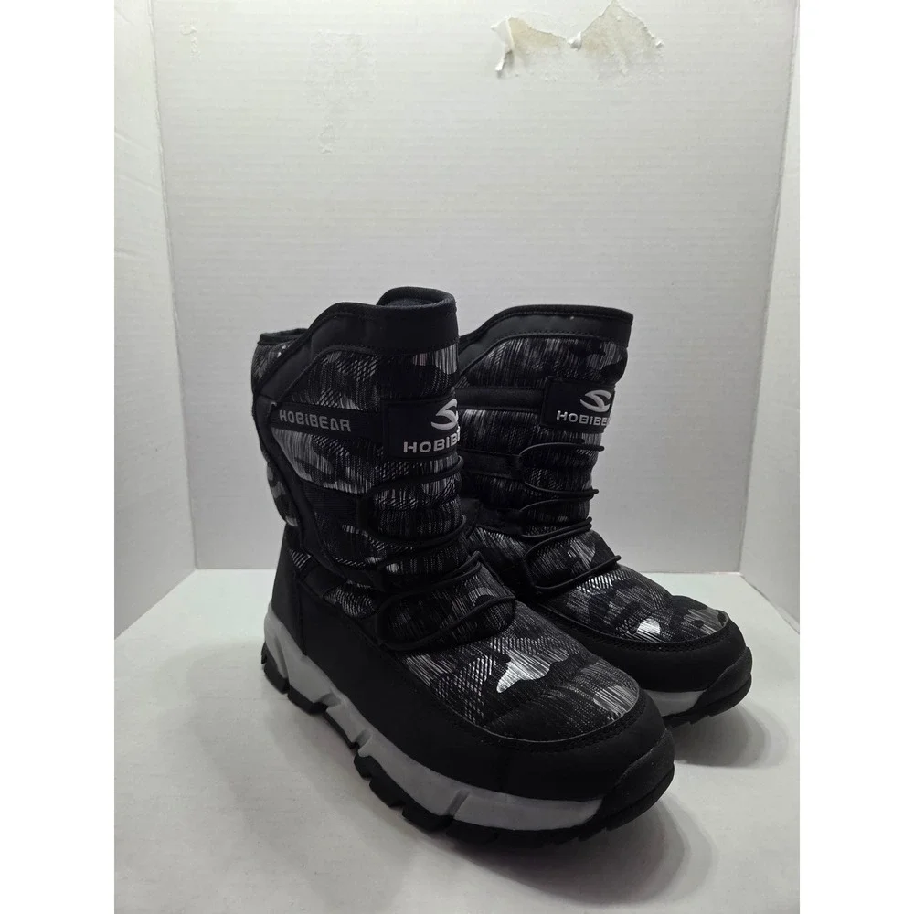 Hobibear Kids Winter Snow Boots Camo Black Grey Faux Fur Lined AW3771 Size 39